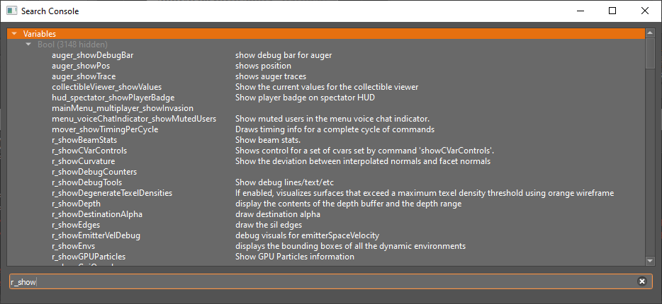 console search panel
