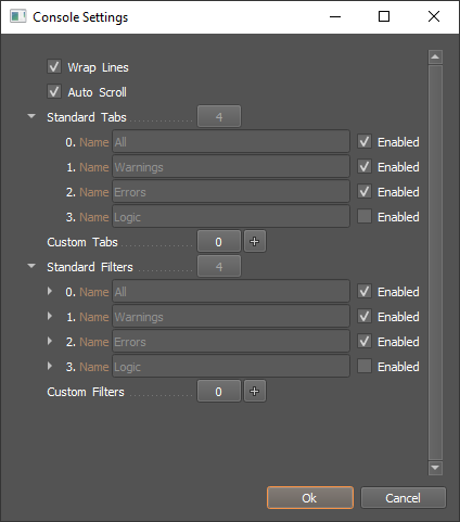 console settings panel
