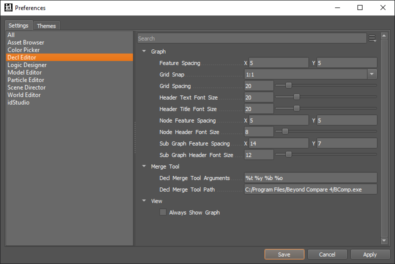 decl editor preferences