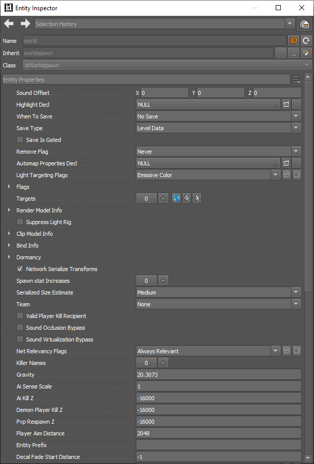 entity inspector interface