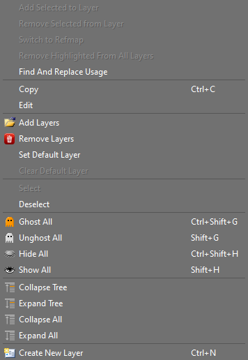 layers tool context menu