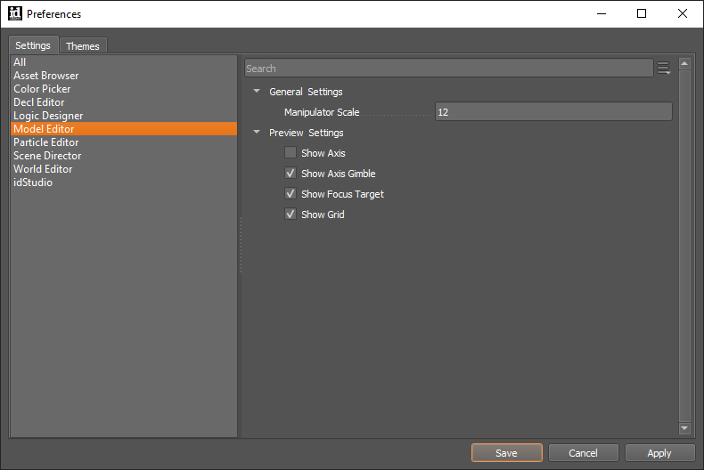 model editor preferences