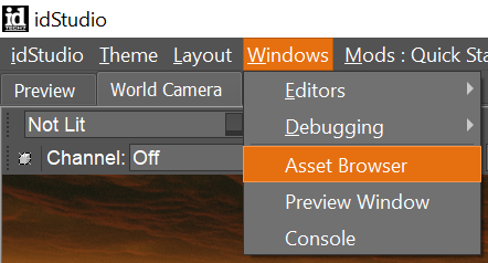 opening the asset browser