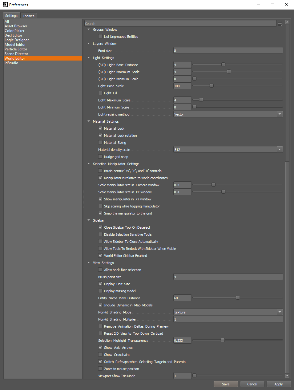 world editor preferences 2